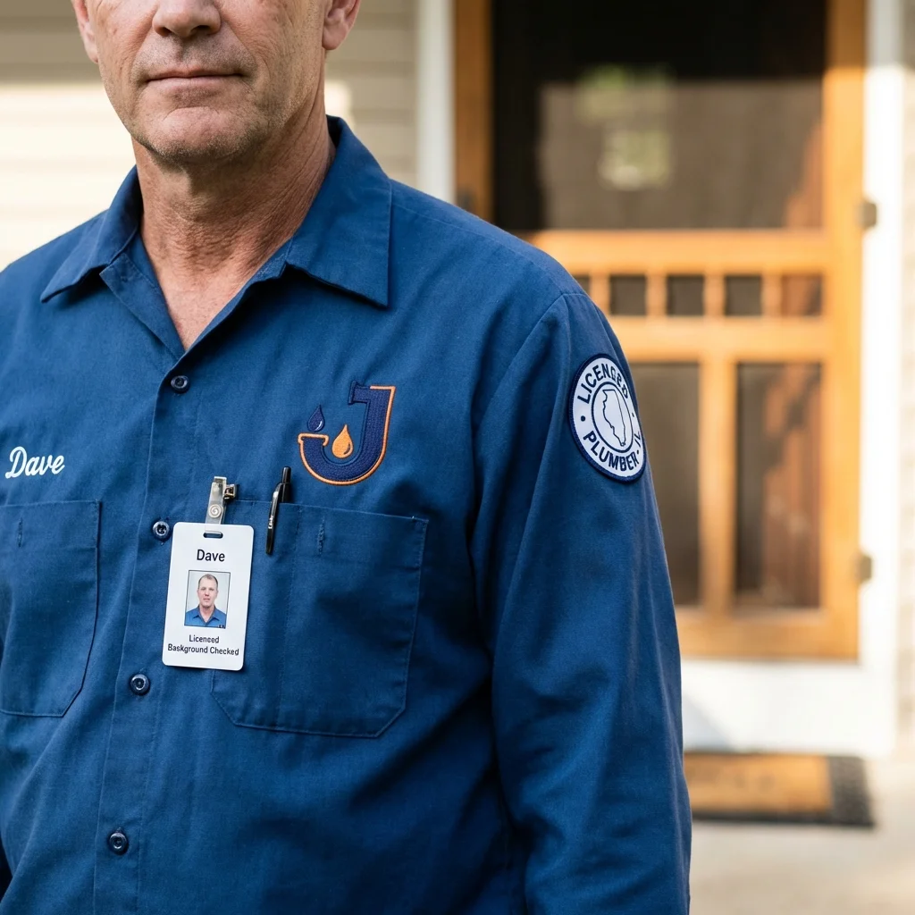 Licensed plumber showing ID badge in Jeannette, PA