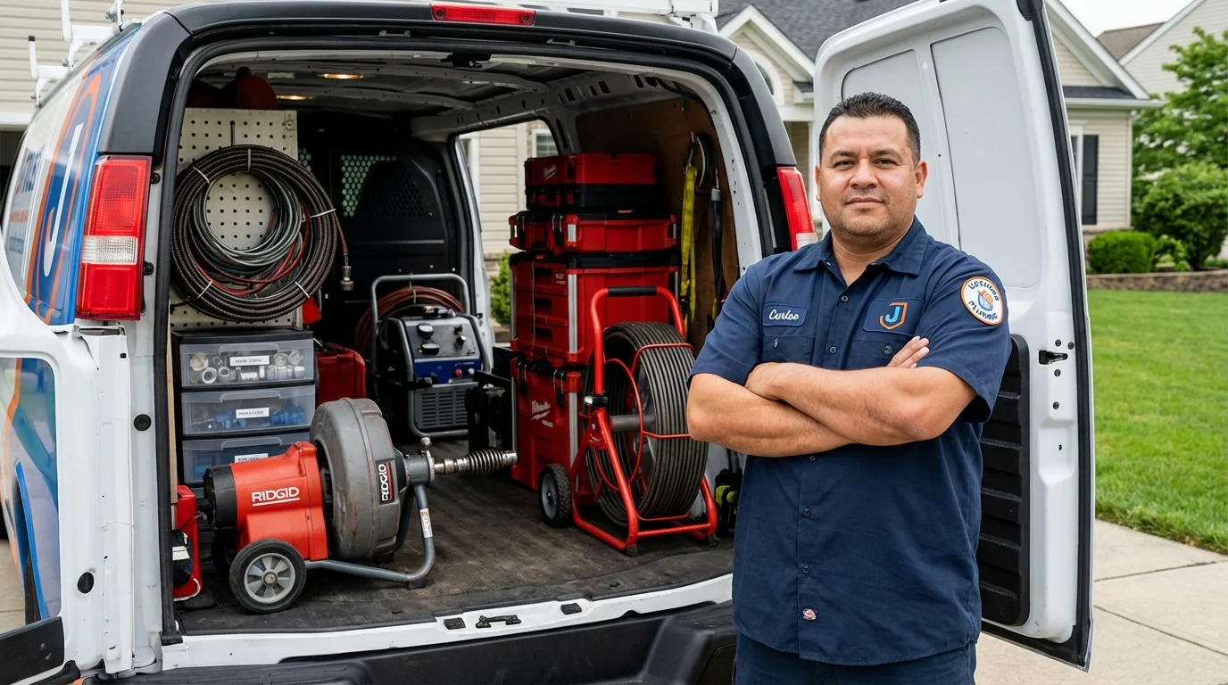 Professional drain cleaning equipment and Johns Plumbing LLC plumber in Jeannette