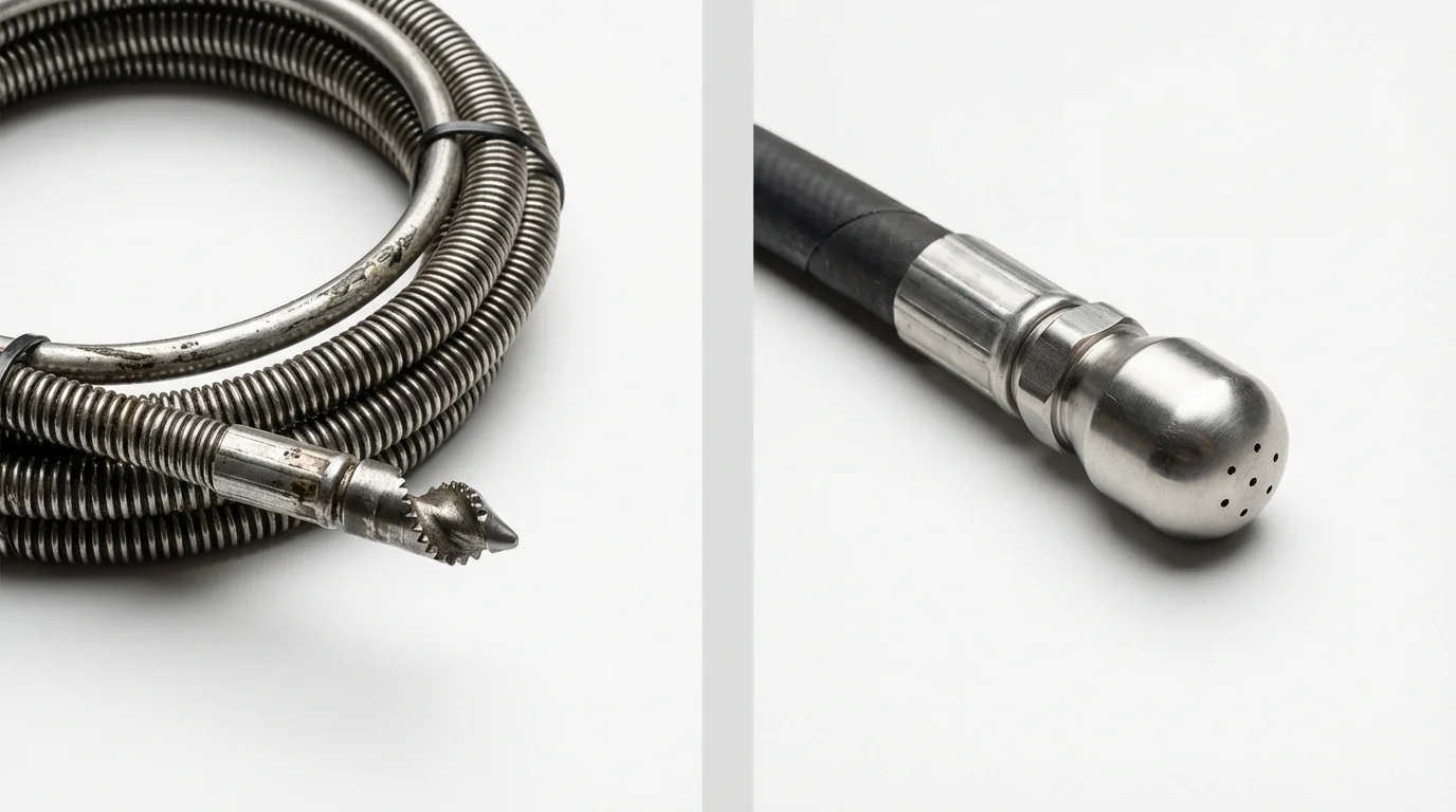 Drain snake cable and hydro jetting nozzle used for drain cleaning in Jeannette, PA