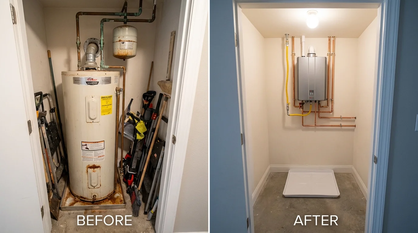 Tank water heater versus wall-mounted tankless unit comparison for Jeannette, PA homeowners
