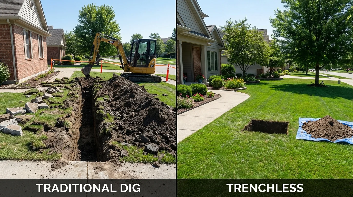 Trenchless sewer repair with minimal yard damage versus traditional excavation in Jeannette, PA